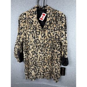 Picadilly Fashions Shirt Womens Medium Camel Black Animal Print Tunic Top